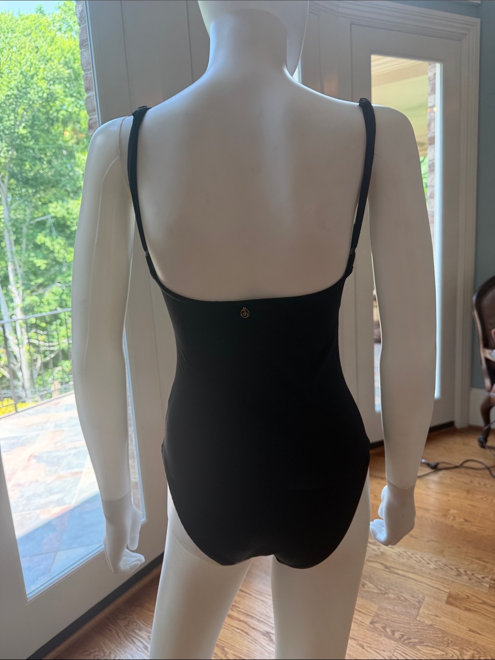 Stunning!! Black One-Piece Swimsuit with White Floral Appliqué - Picture 4 of 8